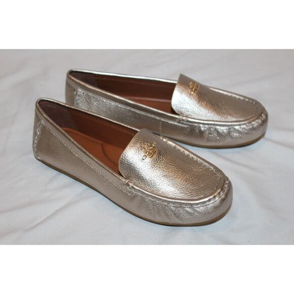 NEW COACH MARLEY LEATHER LOGO SLIP ON DRIVER LOAFER MOCASSINS GOLD SZ 7 - Picture 3 of 6